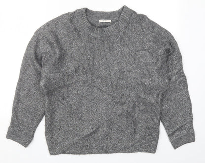 TU Womens Grey Round Neck  Acrylic Pullover Jumper Size S