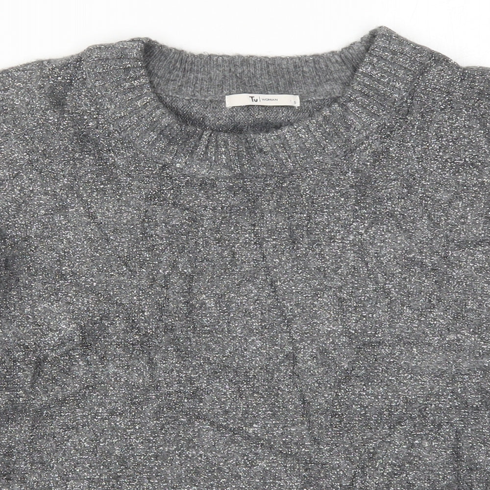 TU Womens Grey Round Neck  Acrylic Pullover Jumper Size S