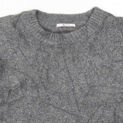 TU Womens Grey Round Neck  Acrylic Pullover Jumper Size S