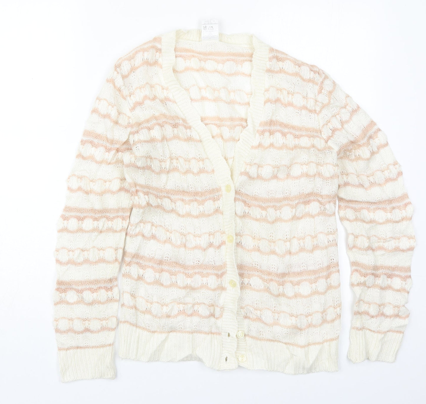 Keynote Womens Beige V-Neck Striped Acrylic Cardigan Jumper Size 12