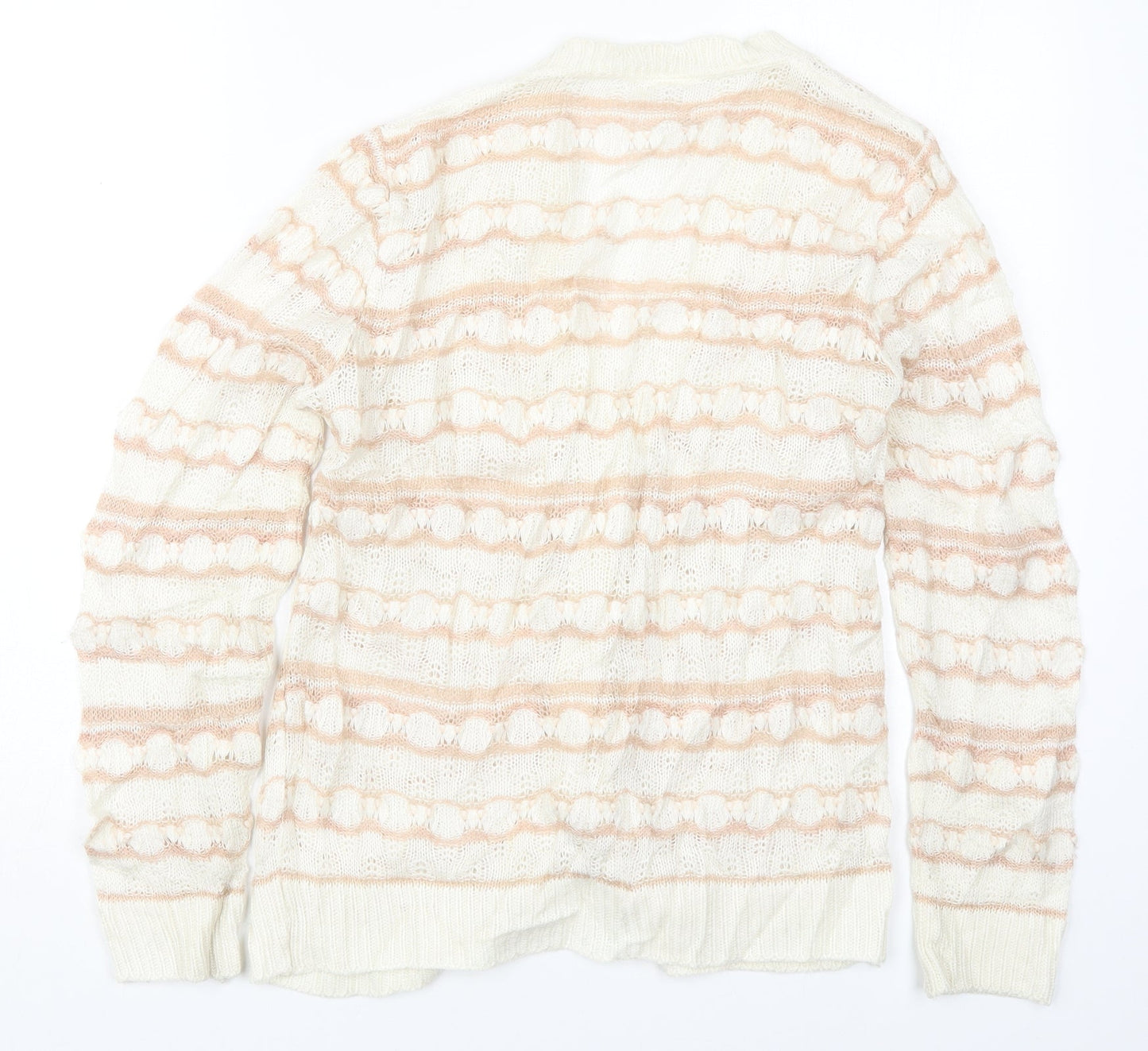 Keynote Womens Beige V-Neck Striped Acrylic Cardigan Jumper Size 12
