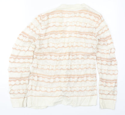 Keynote Womens Beige V-Neck Striped Acrylic Cardigan Jumper Size 12