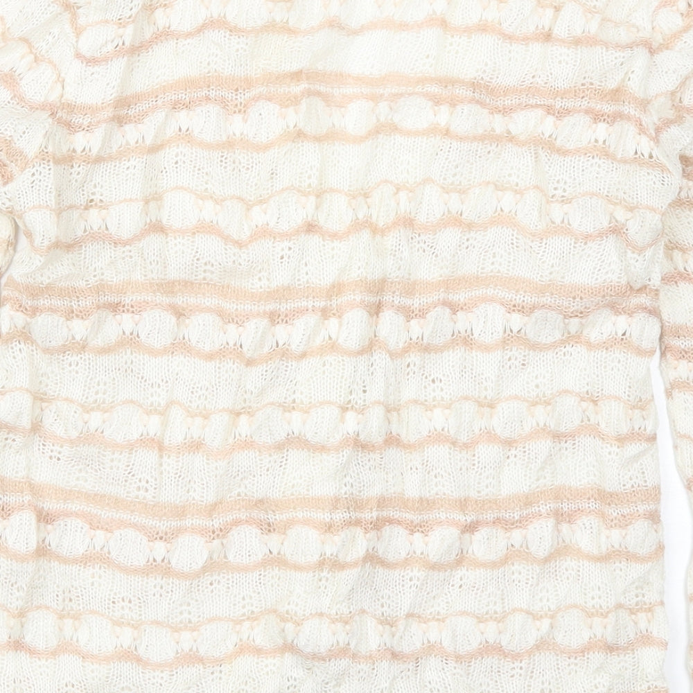 Keynote Womens Beige V-Neck Striped Acrylic Cardigan Jumper Size 12