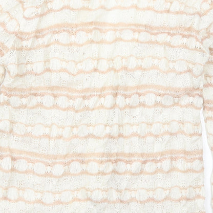 Keynote Womens Beige V-Neck Striped Acrylic Cardigan Jumper Size 12