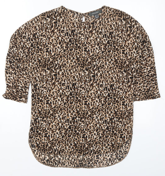 Primark Womens Brown Animal Print Polyester Basic Blouse Size 6 Off the Shoulder