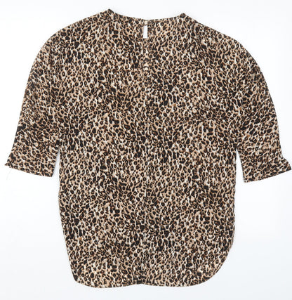 Primark Womens Brown Animal Print Polyester Basic Blouse Size 6 Off the Shoulder