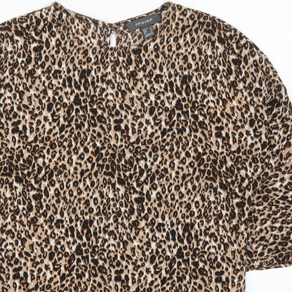 Primark Womens Brown Animal Print Polyester Basic Blouse Size 6 Off the Shoulder