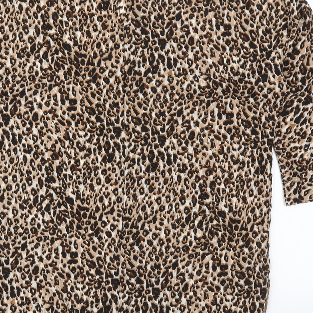 Primark Womens Brown Animal Print Polyester Basic Blouse Size 6 Off the Shoulder