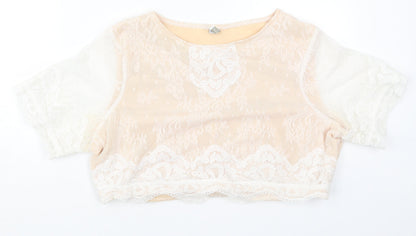 Polly Womens Beige  Polyester Cropped T-Shirt Size 18 Round Neck