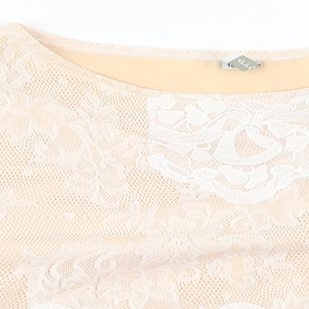 Polly Womens Beige  Polyester Cropped T-Shirt Size 18 Round Neck