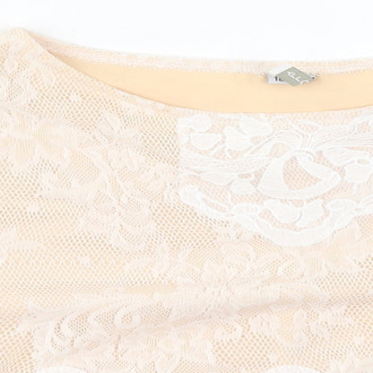 Polly Womens Beige  Polyester Cropped T-Shirt Size 18 Round Neck