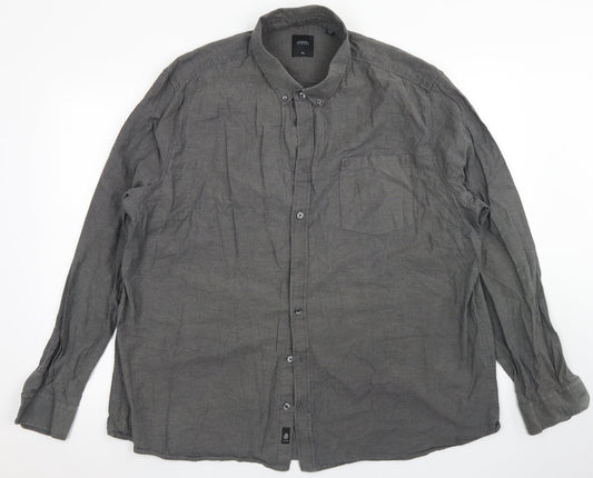 Mens UK Size 2XL Burton Grey  Button-Up Long Sleeve Casual Shirt