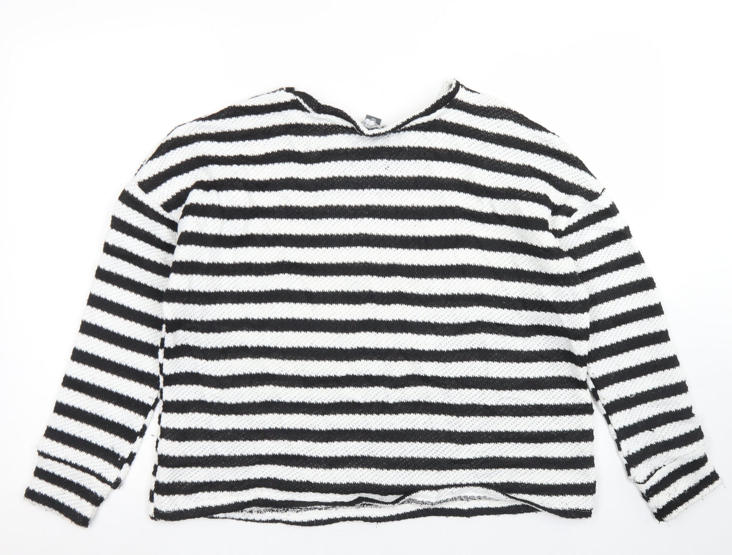 Primark Womens White Crew Neck Striped Polyester Pullover Jumper Size M   - Cropped