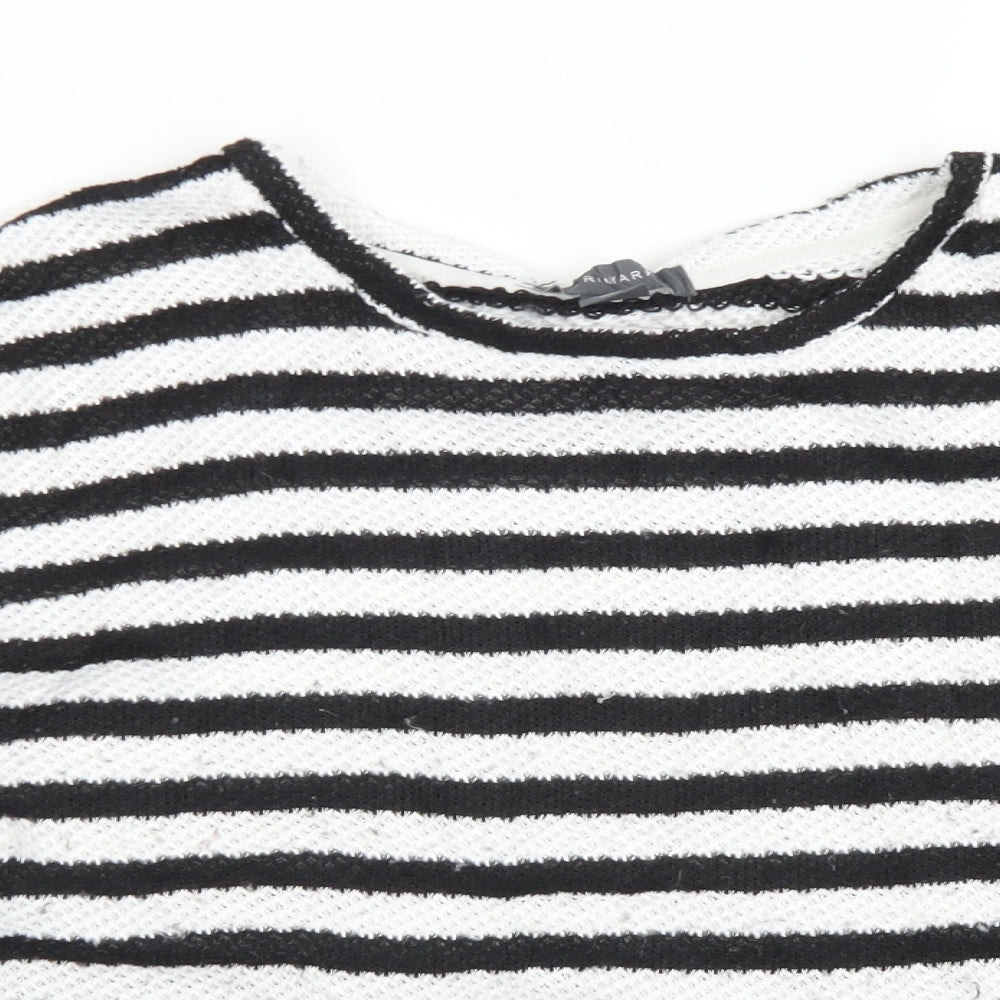 Primark Womens White Crew Neck Striped Polyester Pullover Jumper Size M   - Cropped