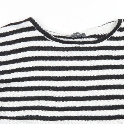 Primark Womens White Crew Neck Striped Polyester Pullover Jumper Size M   - Cropped