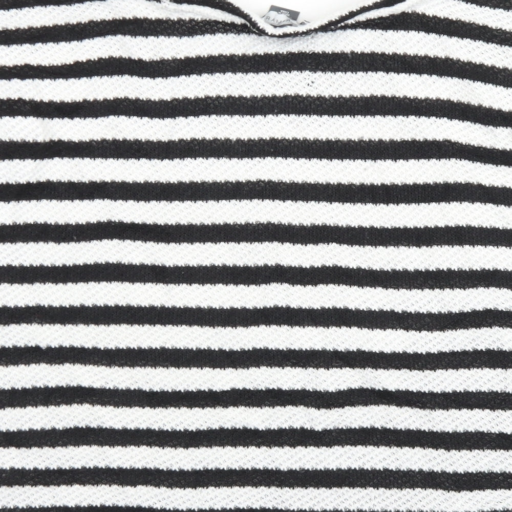 Primark Womens White Crew Neck Striped Polyester Pullover Jumper Size M   - Cropped