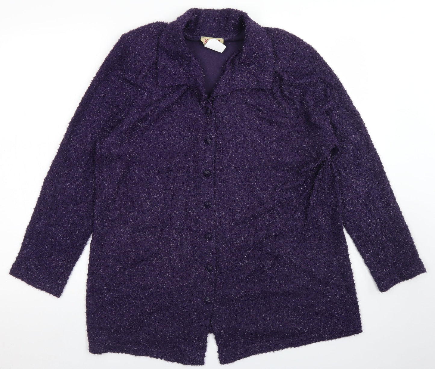 Kim Company Womens Purple Collared  Nylon Cardigan Jumper Size L