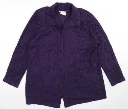 Kim Company Womens Purple Collared  Nylon Cardigan Jumper Size L