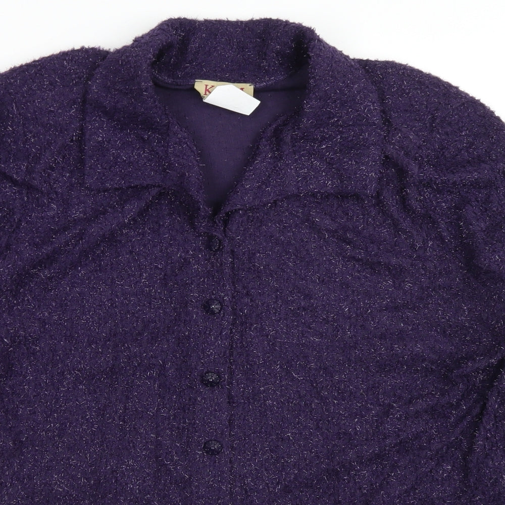 Kim Company Womens Purple Collared  Nylon Cardigan Jumper Size L