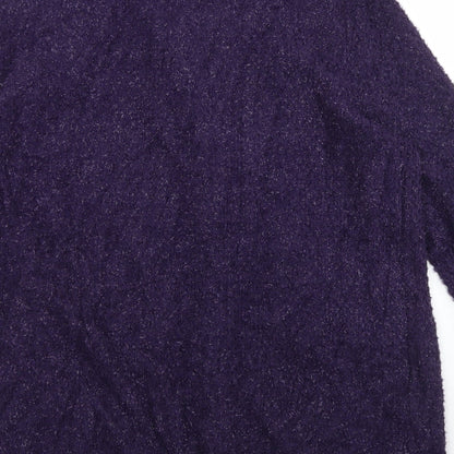 Kim Company Womens Purple Collared  Nylon Cardigan Jumper Size L