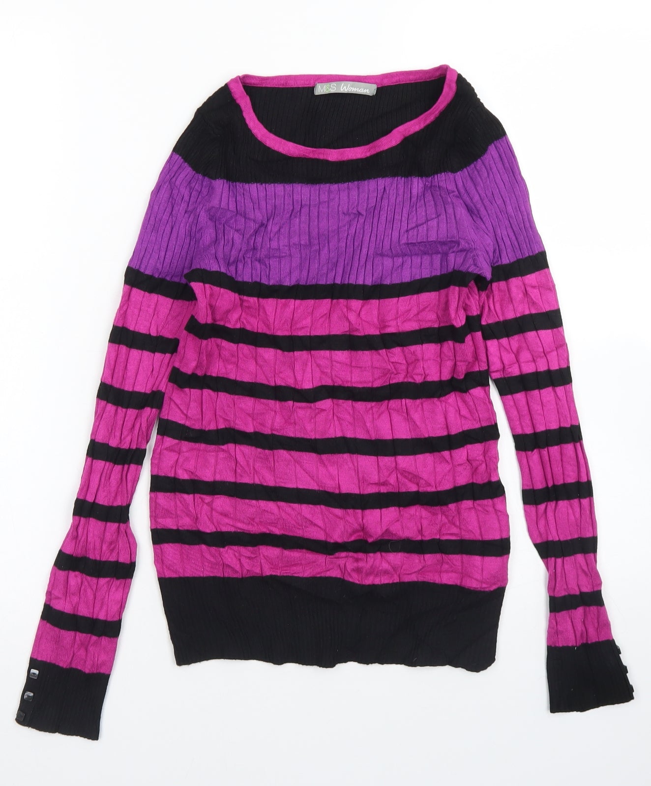 M&S Woman Womens Purple Crew Neck Striped Viscose Pullover Jumper Size 8