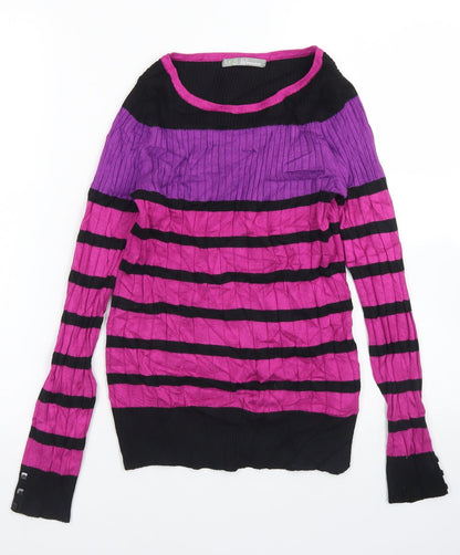 M&S Woman Womens Purple Crew Neck Striped Viscose Pullover Jumper Size 8