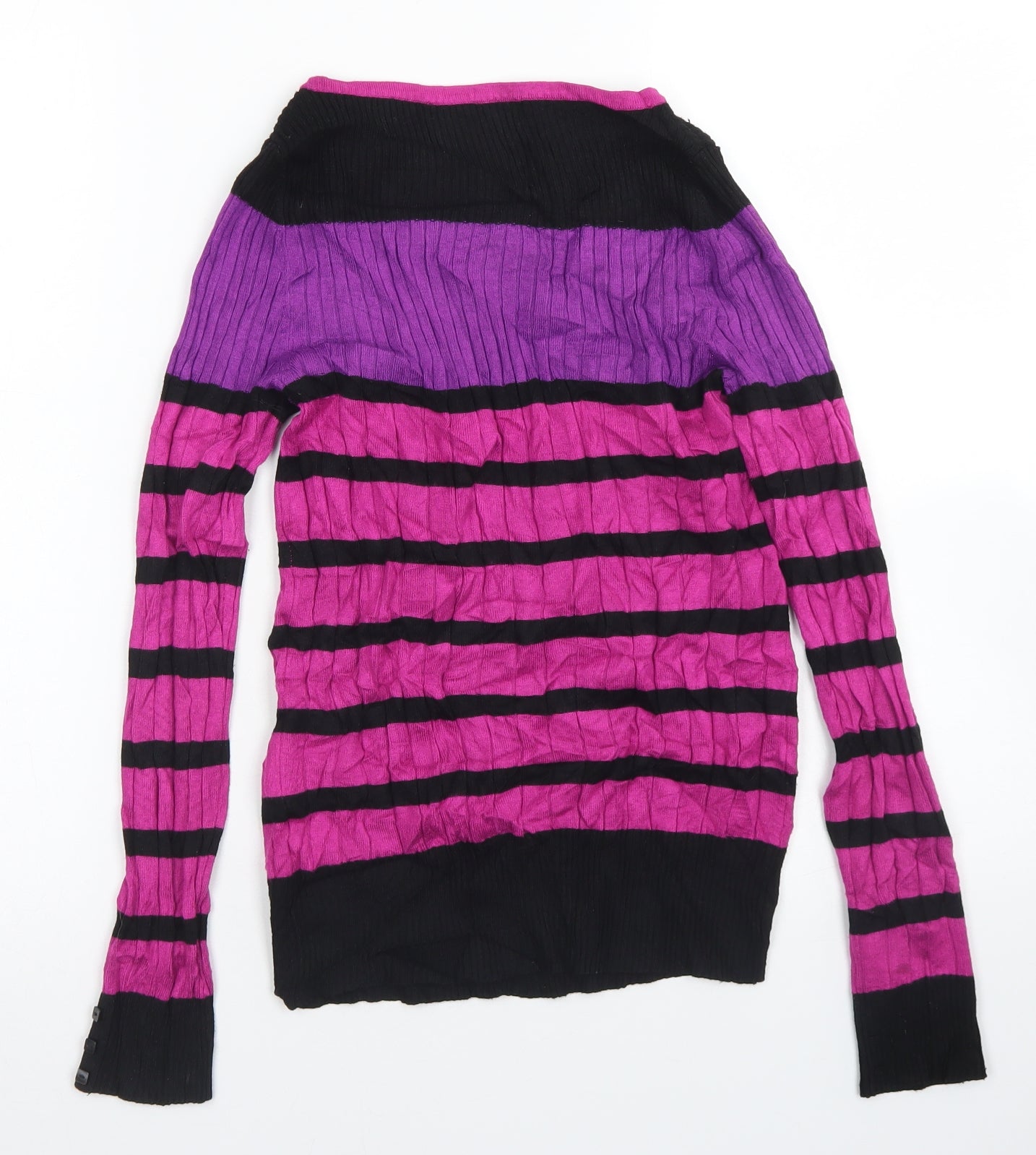 M&S Woman Womens Purple Crew Neck Striped Viscose Pullover Jumper Size 8