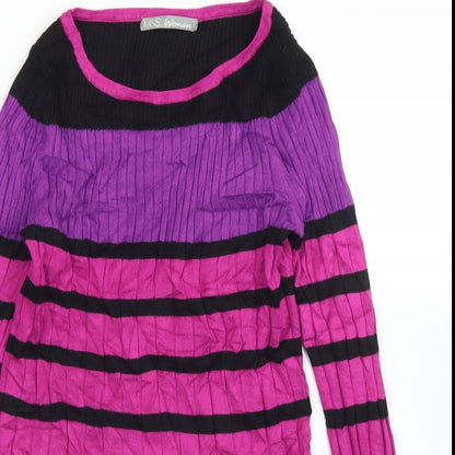M&S Woman Womens Purple Crew Neck Striped Viscose Pullover Jumper Size 8