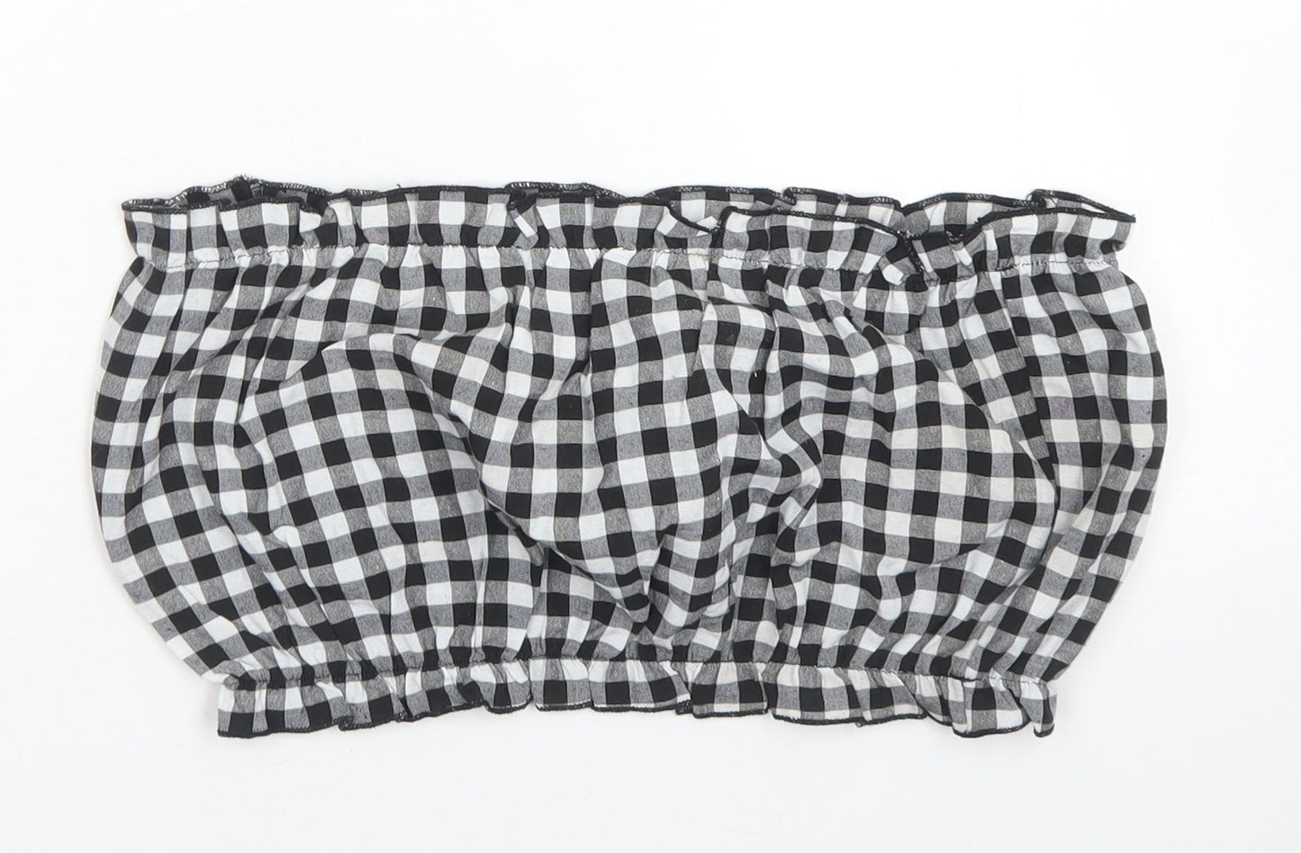 SheIn Womens Black Check Polyester Cropped Blouse Size L Off the Shoulder - Bandeau