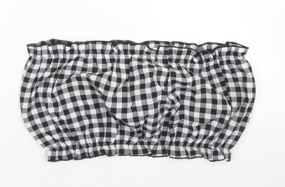 SheIn Womens Black Check Polyester Cropped Blouse Size L Off the Shoulder - Bandeau