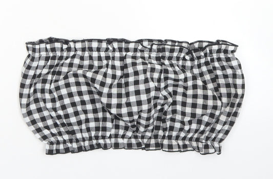 SheIn Womens Black Check Polyester Cropped Blouse Size L Off the Shoulder - Bandeau