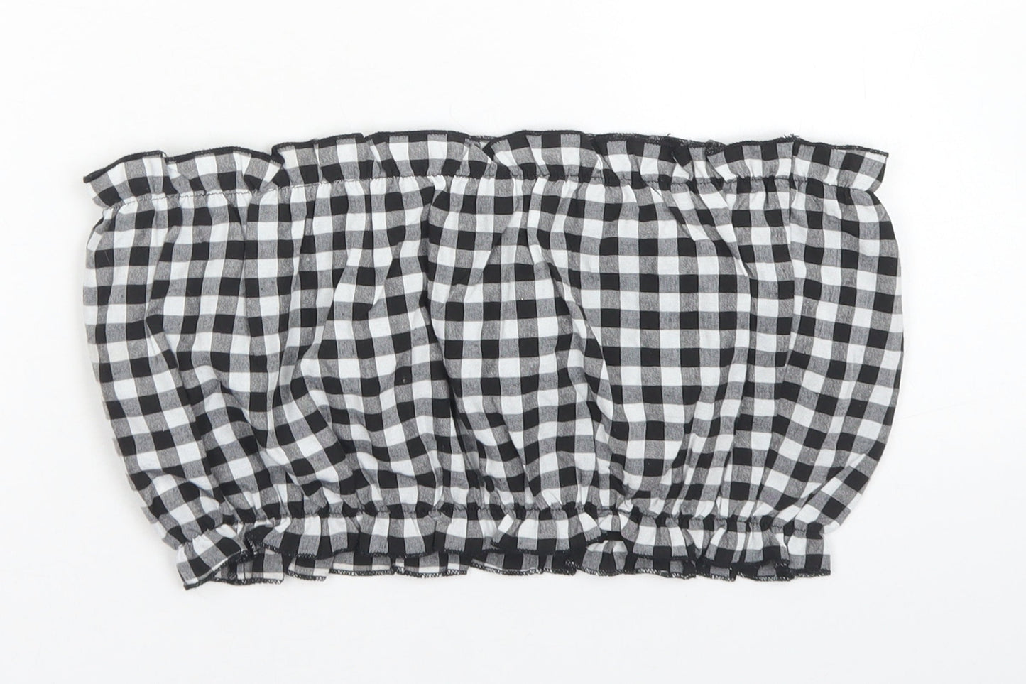 SheIn Womens Black Check Polyester Cropped Blouse Size L Off the Shoulder - Bandeau