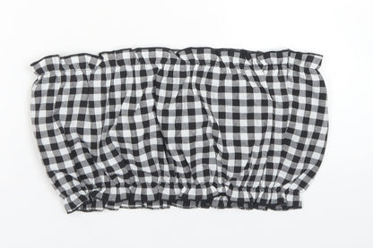 SheIn Womens Black Check Polyester Cropped Blouse Size L Off the Shoulder - Bandeau