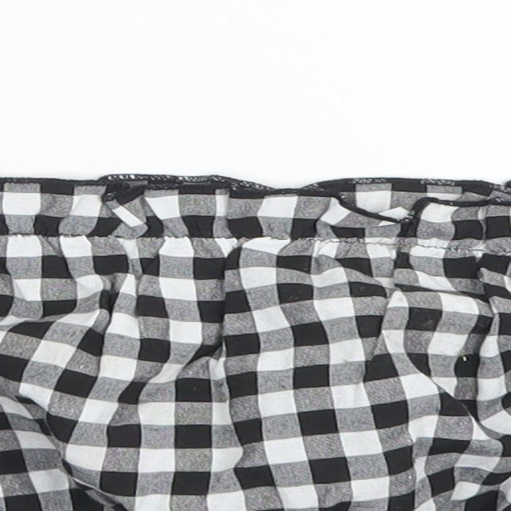 SheIn Womens Black Check Polyester Cropped Blouse Size L Off the Shoulder - Bandeau