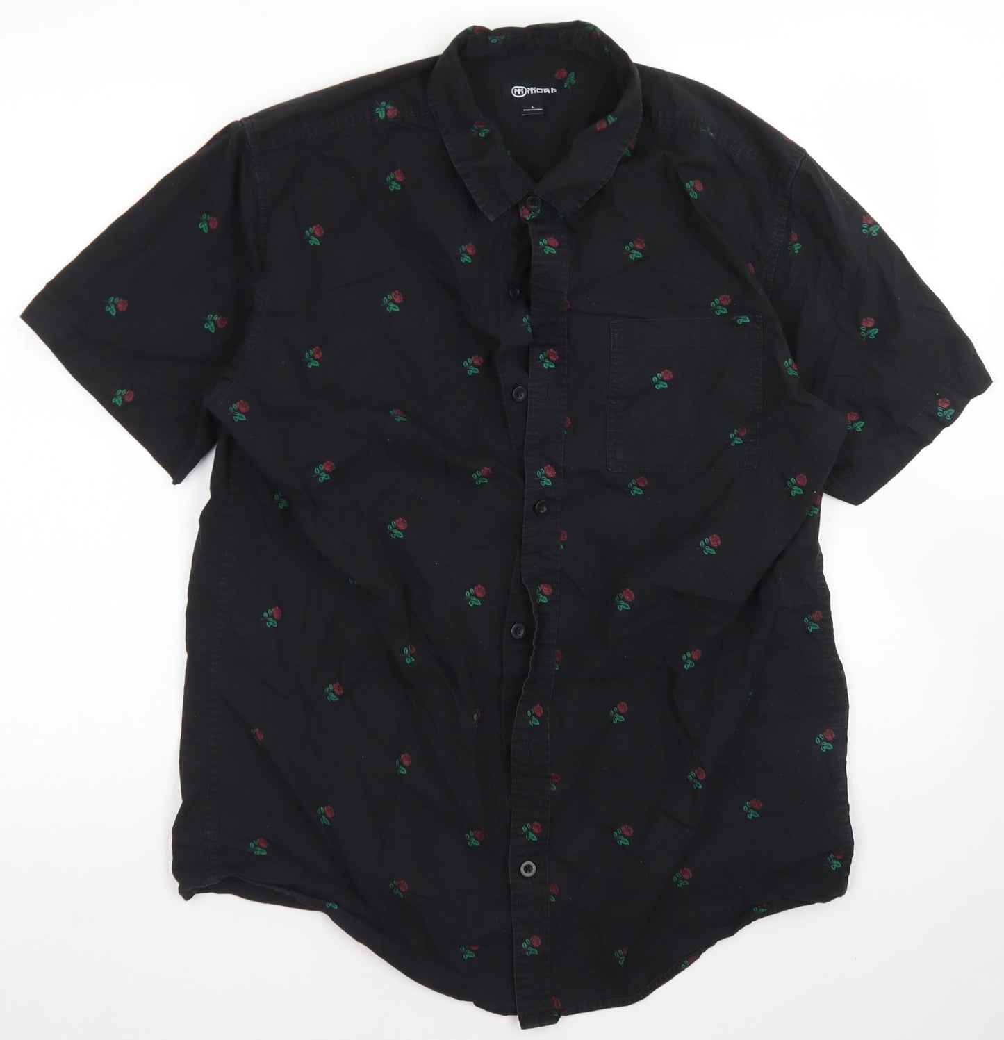 Mens UK Size L Moah Black  Button-Up Short Sleeve Casual Shirt