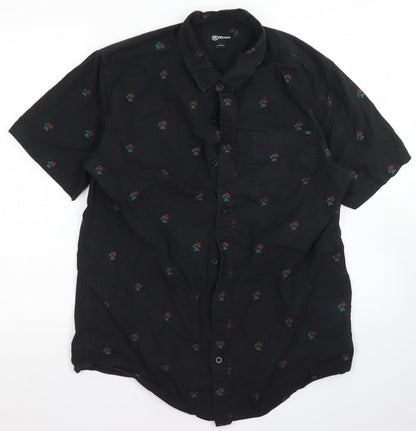 Mens UK Size L Moah Black  Button-Up Short Sleeve Casual Shirt