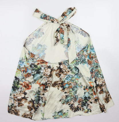 Back view of Layers women’s ivory floral polyester basic blouse, size M, halter