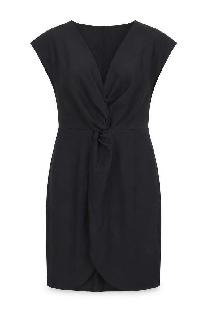 Front view of SHEIN women’s black polyester pencil dress, size S, v-neck zip