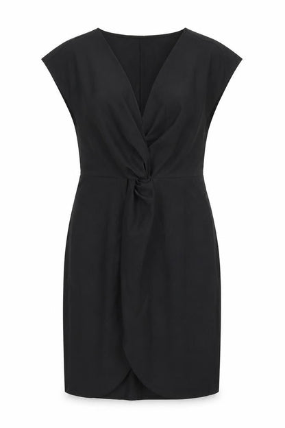 Front view of SHEIN women’s black polyester pencil dress, size S, v-neck zip