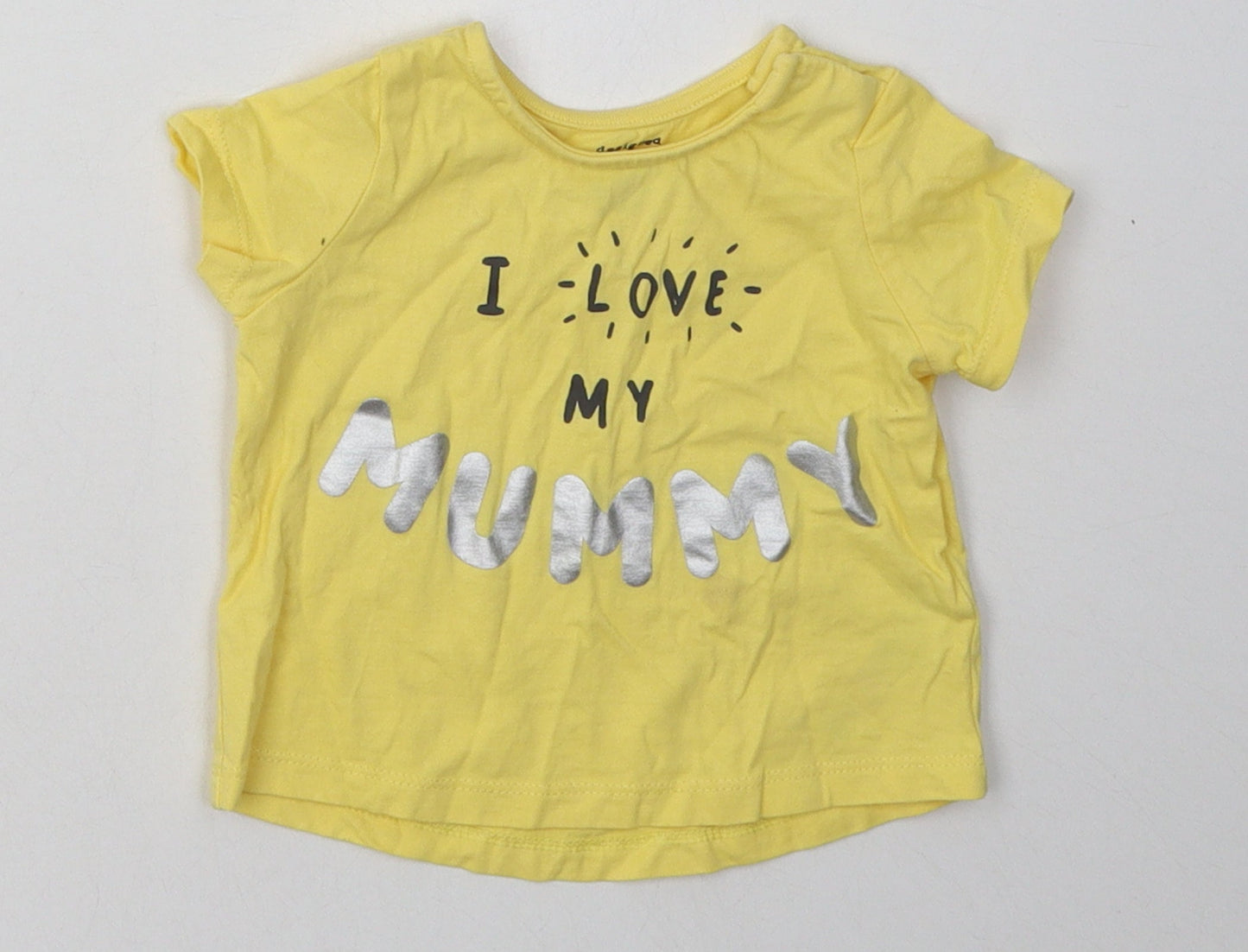 F&F Girls Yellow  Cotton Basic T-Shirt Size 3-6 Months Crew Neck Pullover - i love my mummy