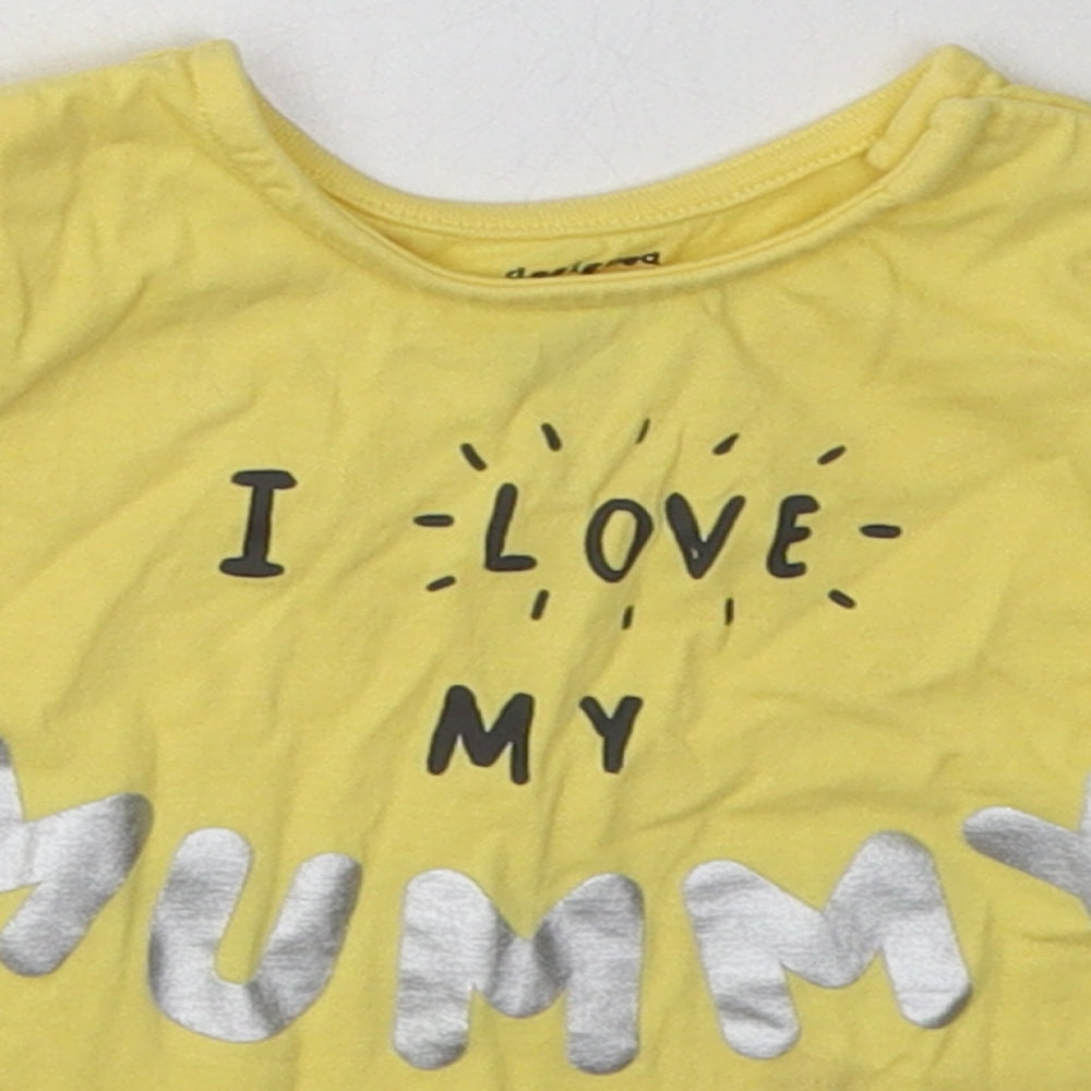 F&F Girls Yellow  Cotton Basic T-Shirt Size 3-6 Months Crew Neck Pullover - i love my mummy