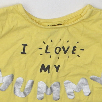 F&F Girls Yellow  Cotton Basic T-Shirt Size 3-6 Months Crew Neck Pullover - i love my mummy