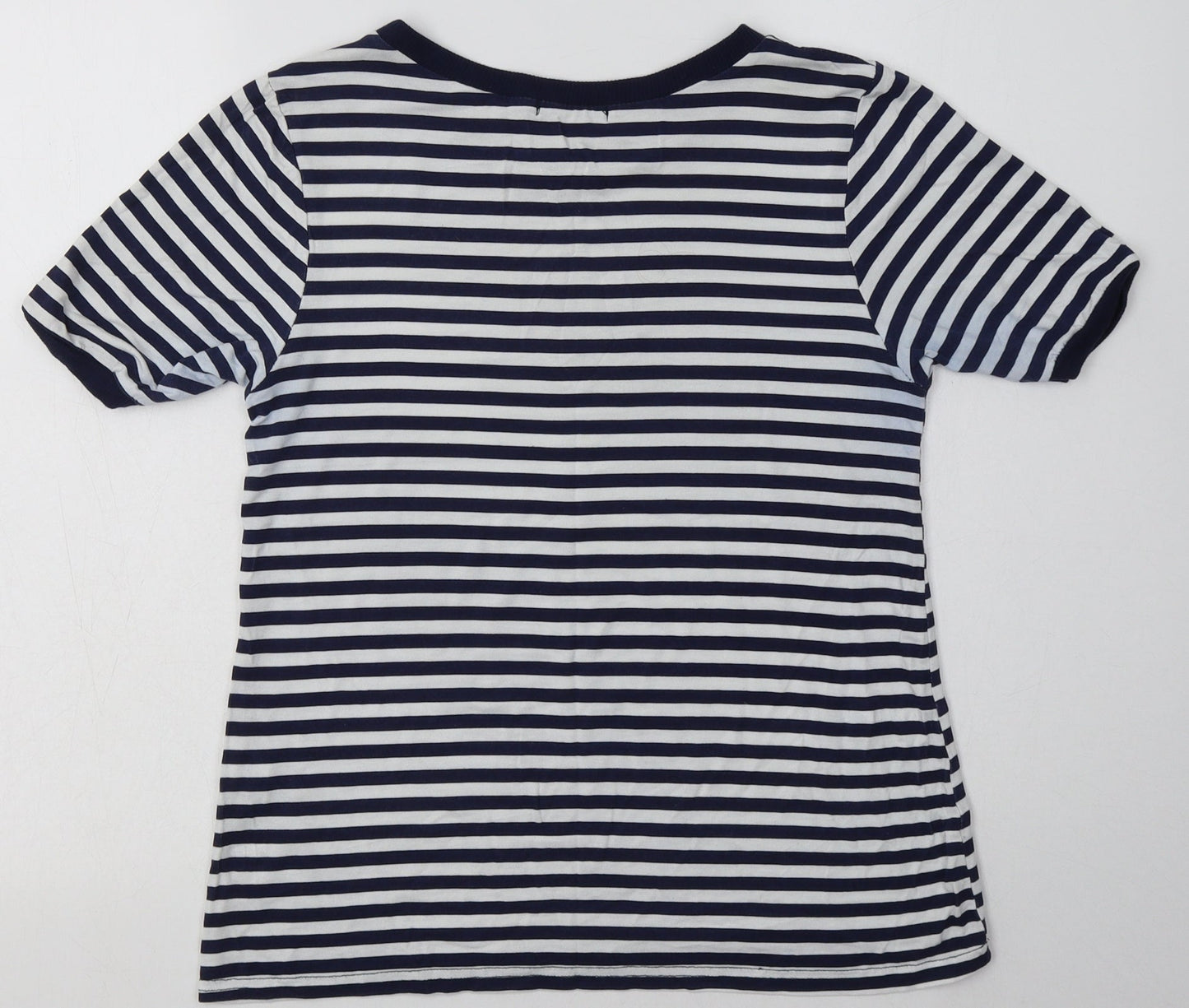 Boohoo Womens Blue Striped Viscose Basic T-Shirt Size 8 Crew Neck