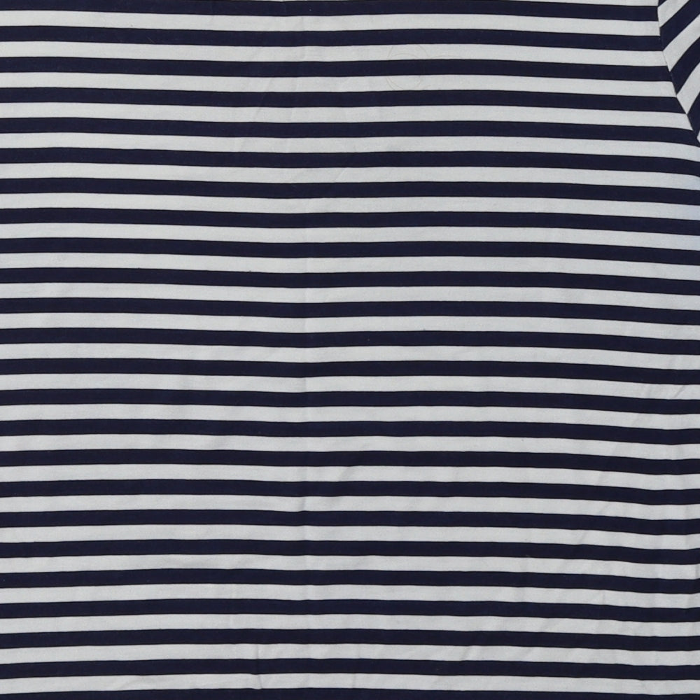 Boohoo Womens Blue Striped Viscose Basic T-Shirt Size 8 Crew Neck