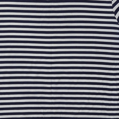 Boohoo Womens Blue Striped Viscose Basic T-Shirt Size 8 Crew Neck