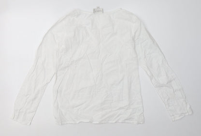 Back view of East women’s white geometric cotton pullover sweatshirt, size UK 10, pullover