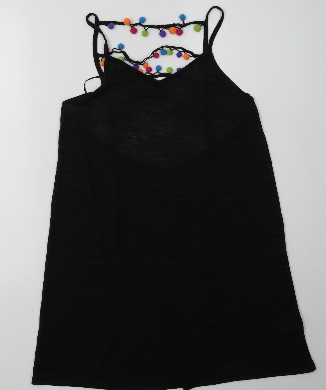 Matalan Womens Black Animal Print Polyester Basic Tank Size XS V-Neck - bobbles on back