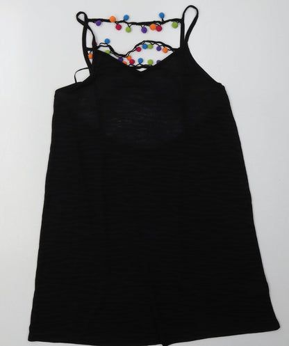 Matalan Womens Black Animal Print Polyester Basic Tank Size XS V-Neck - bobbles on back