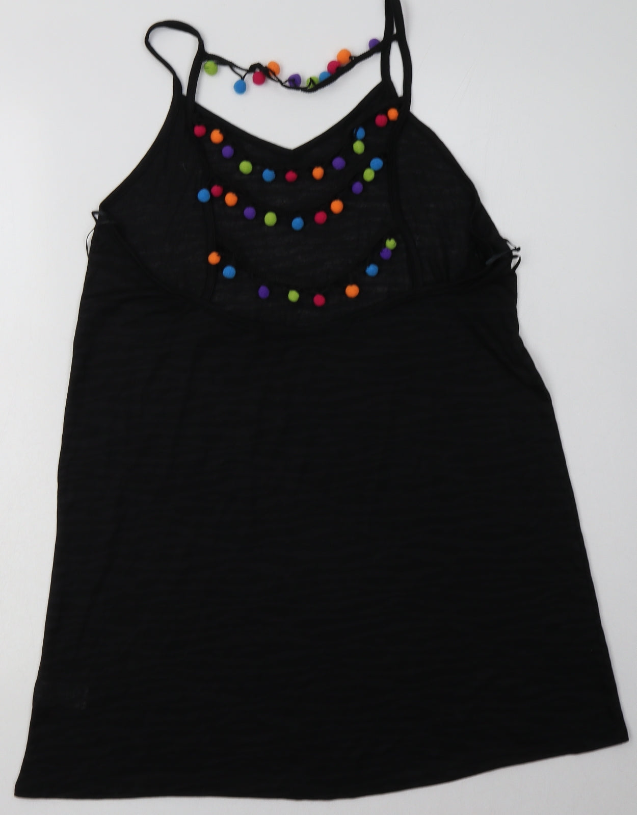 Matalan Womens Black Animal Print Polyester Basic Tank Size XS V-Neck - bobbles on back