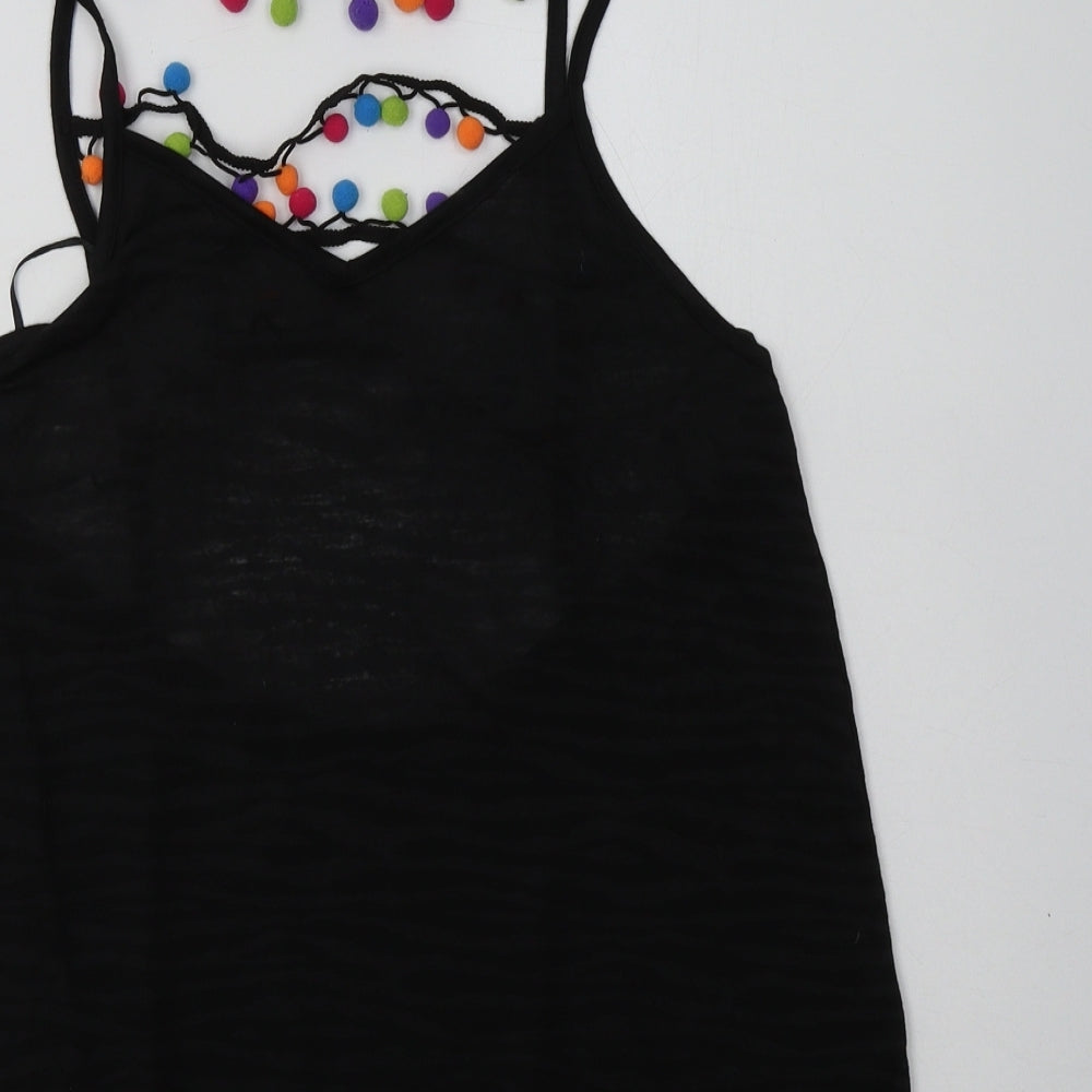 Matalan Womens Black Animal Print Polyester Basic Tank Size XS V-Neck - bobbles on back
